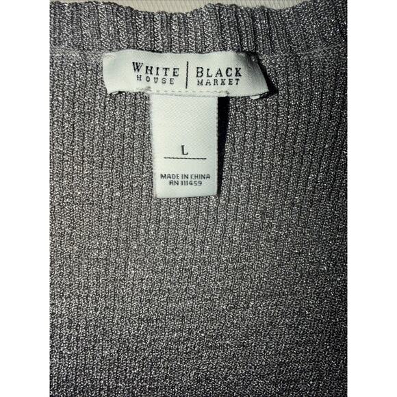 White House Black Market Silver Metallic Knit Dress 3/4 Sleeve Large - Picture 2 of 6